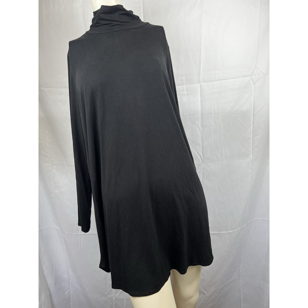 CHICO'S TRAVELERS Long Cowl Neck Velvet Trim Top Asymmetrical Hem  Sz 2 (L)
